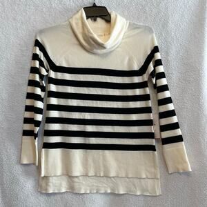 NEW Cyrus rayon blend cowl neck cream black striped sweater women’s size S